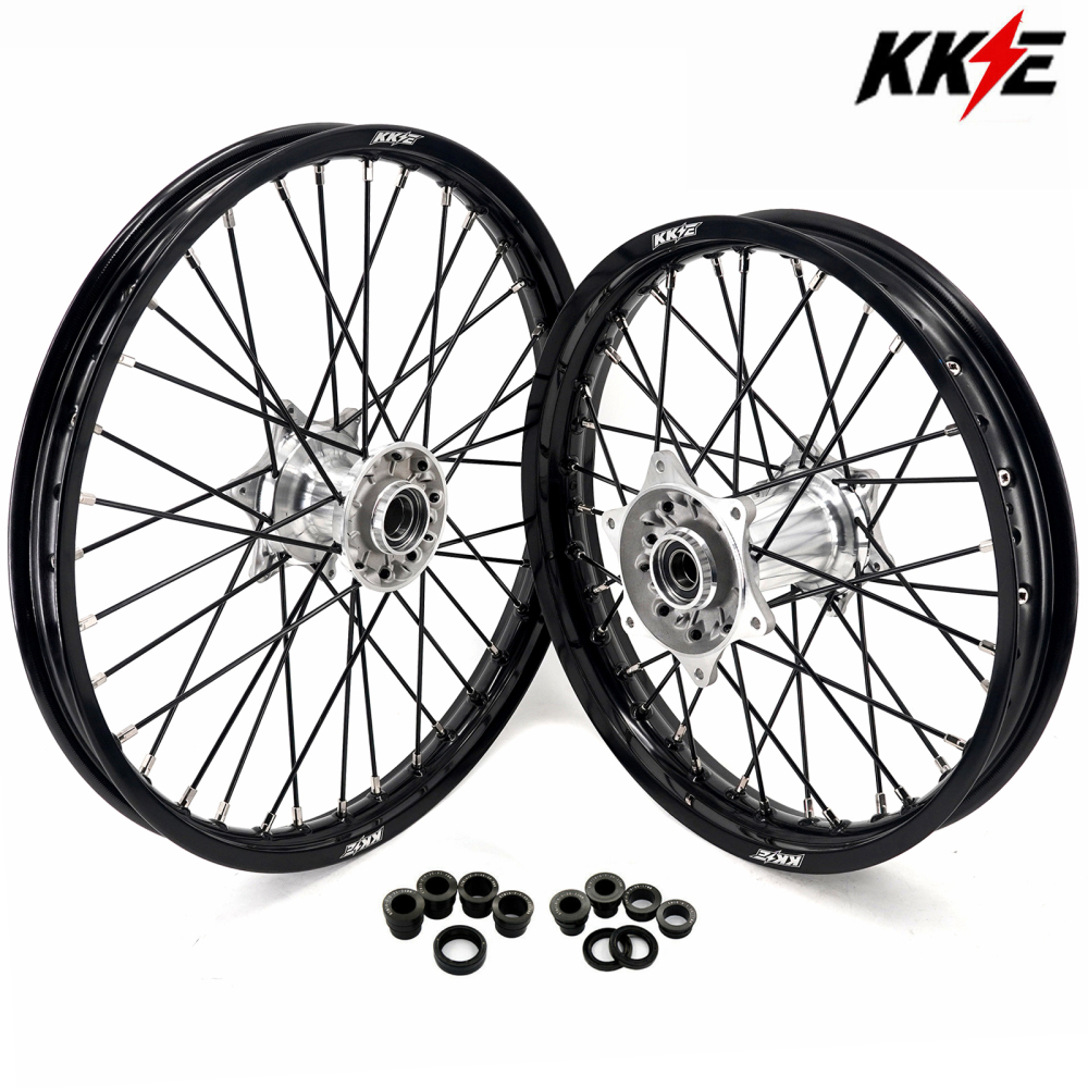 KKE Casting Wheels Rims Set Compatible with KTM EXC-F 125 2003-2025 Silver Hub / Black Spoke