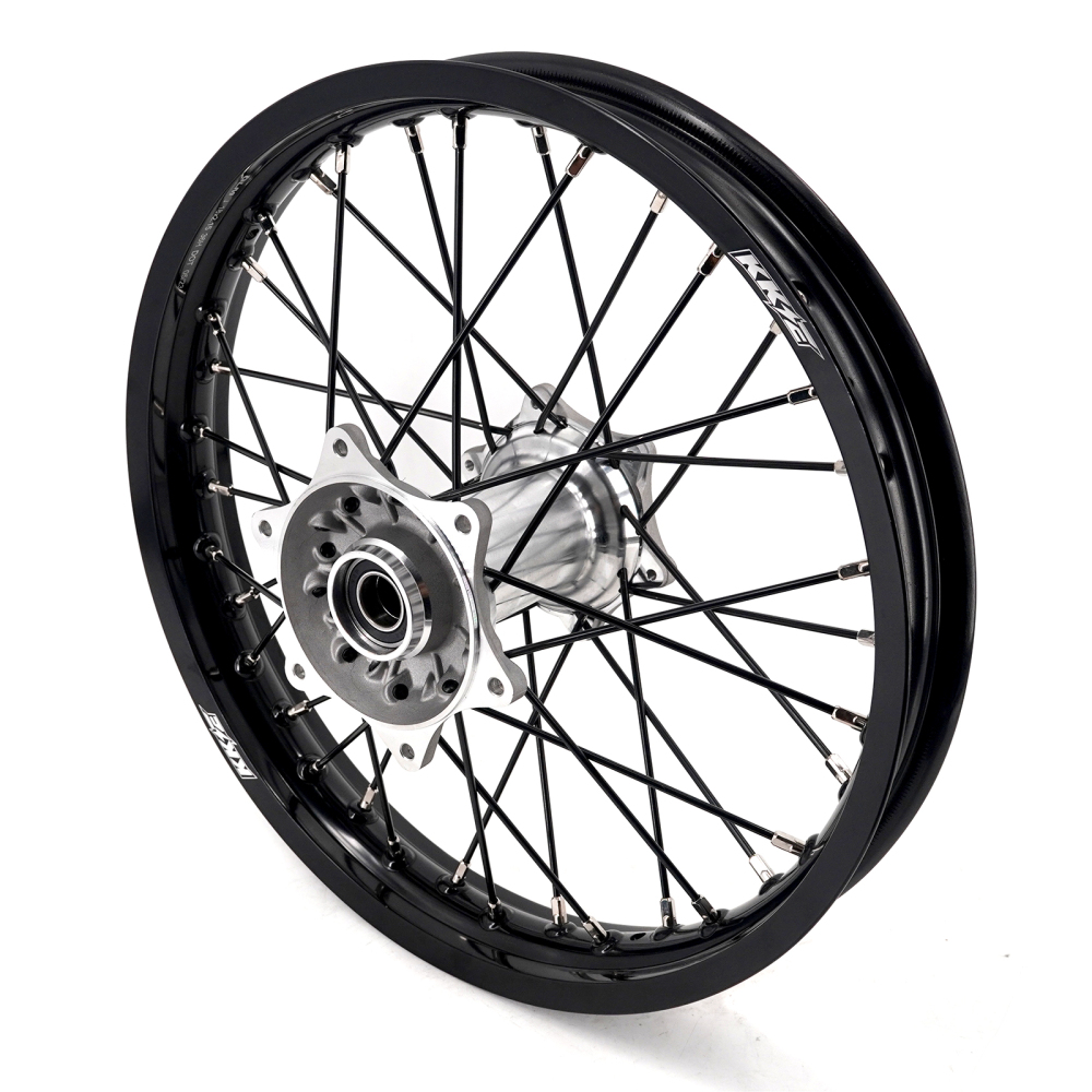 KKE 21/19 MX Casting Wheels Rims set Compatible with KTM EXC-F 125 2003-2025 Silver Hub / Black Spoke
