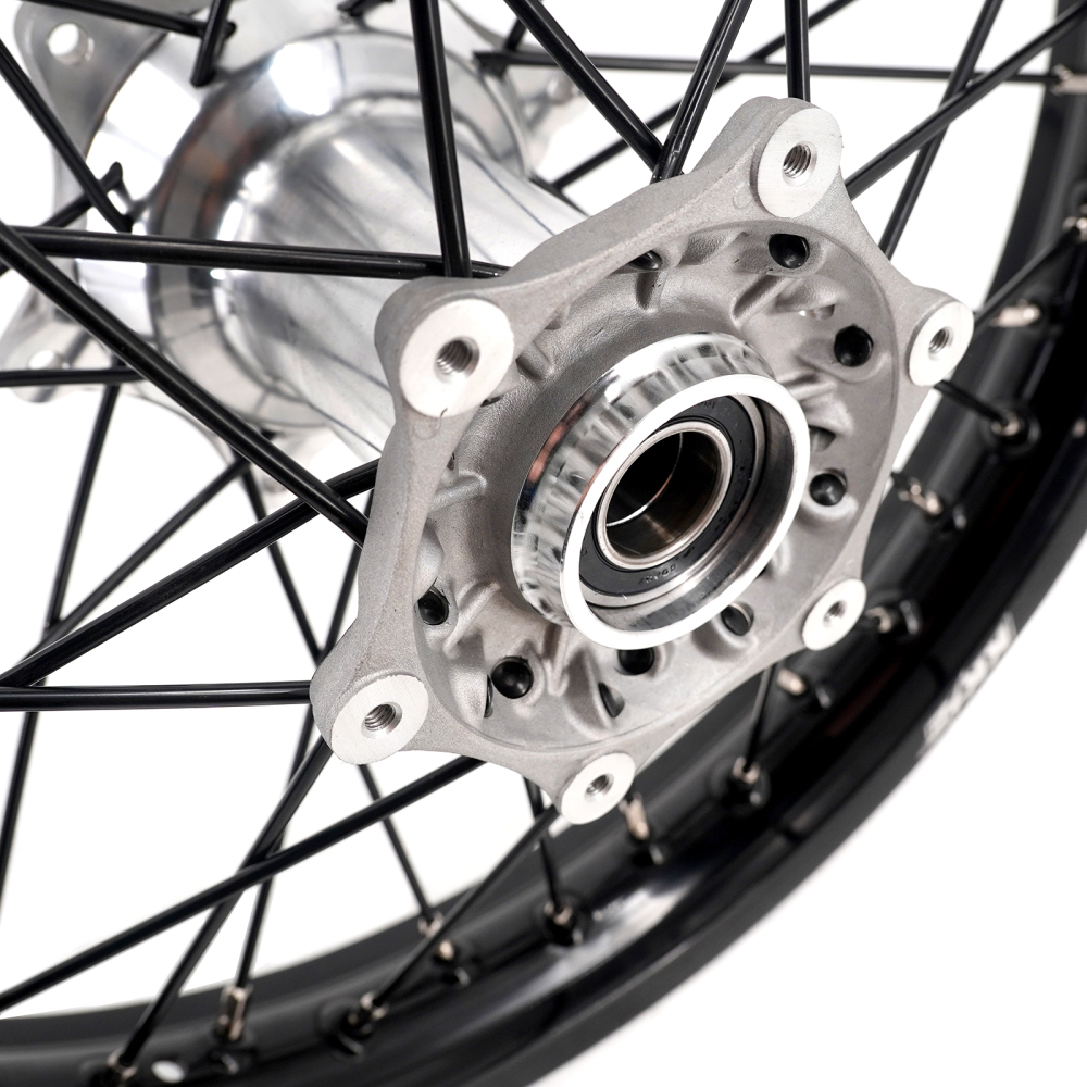KKE 21/19 MX Casting Wheels Rims set Compatible with KTM EXC-F 125 2003-2025 Silver Hub / Black Spoke
