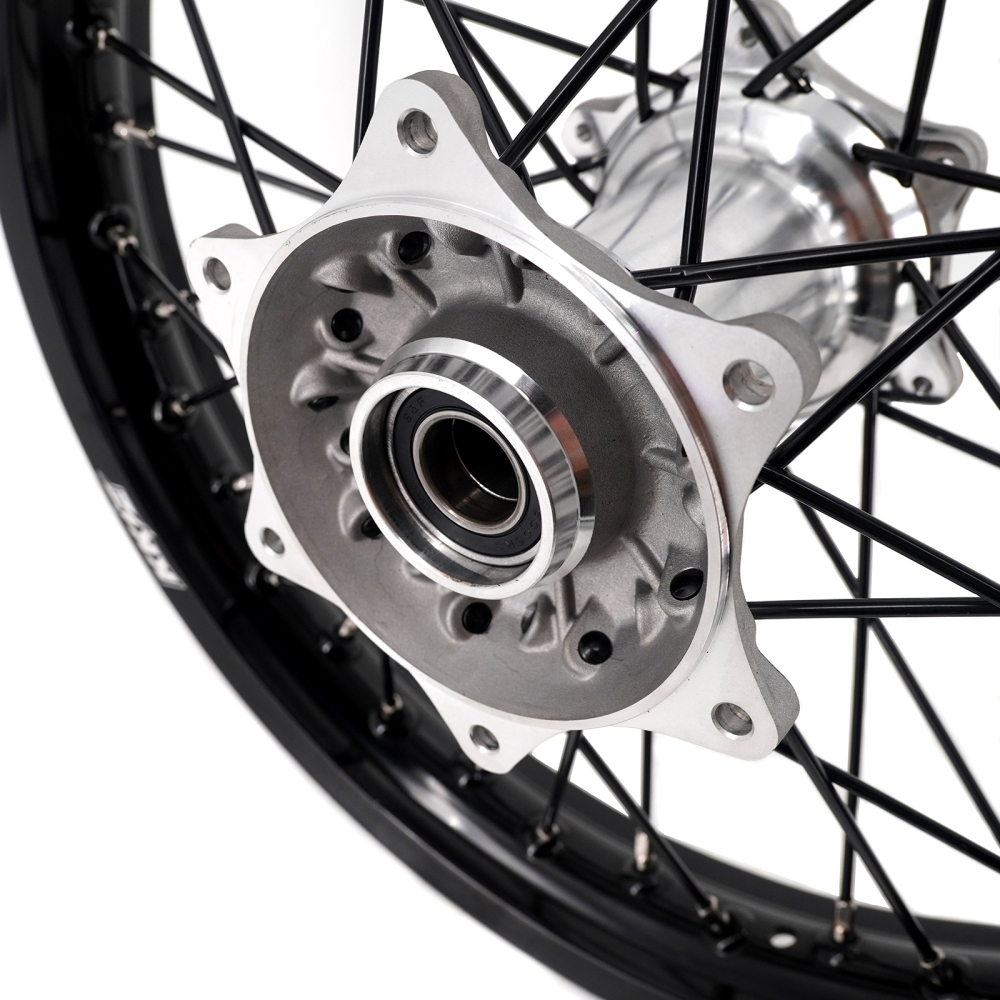 KKE 21/19 MX Casting Wheels Rims set Compatible with KTM EXC-F 125 2003-2025 Silver Hub / Black Spoke