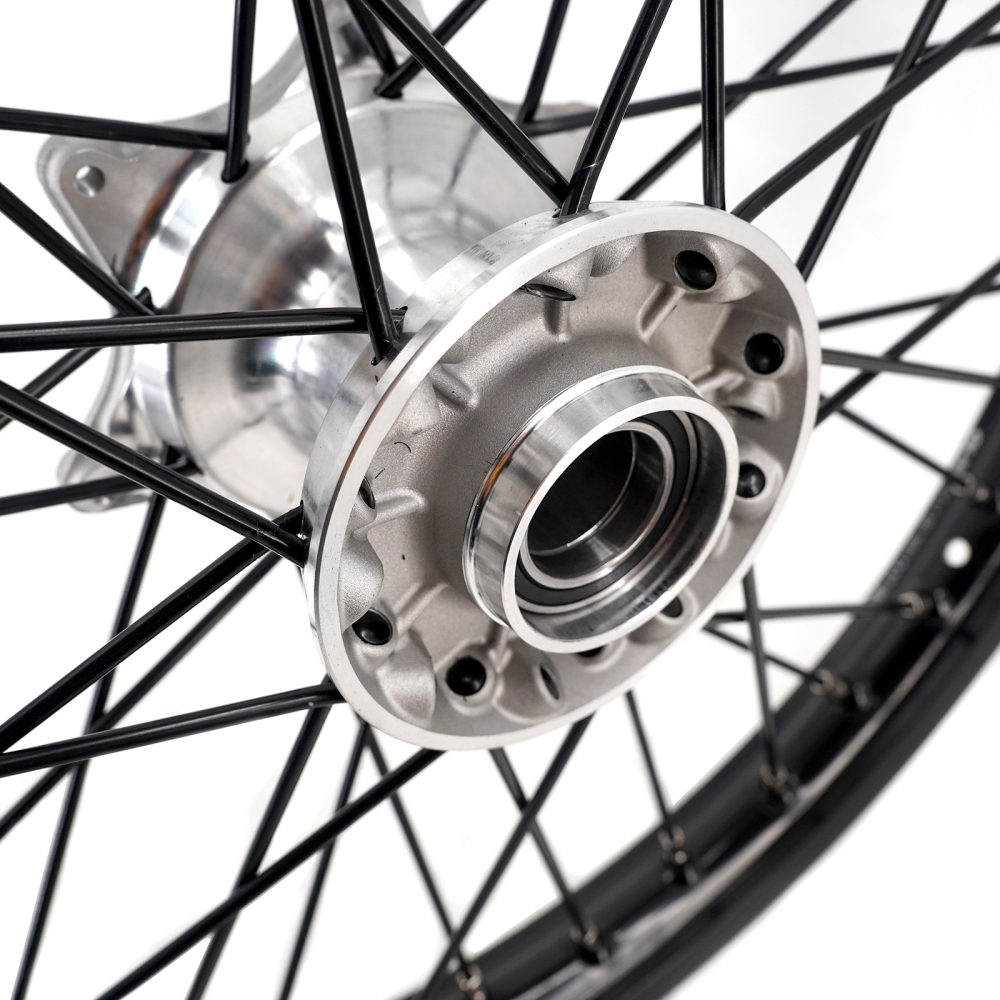 KKE 21/19 MX Casting Wheels Rims set Compatible with KTM EXC-F 125 2003-2025 Silver Hub / Black Spoke