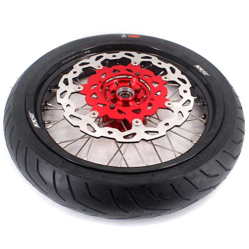 Fit SUZUKI RMZ250 2007-2025 RMZ450 2005-2025 -- KKE 3.5/4.25 Supermoto Wheels Set with CST Tire CNC Red Hub