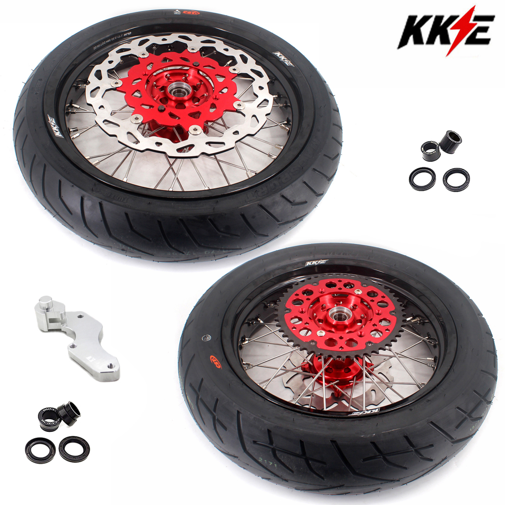 Fit SUZUKI RMZ250 2007-2025 RMZ450 2005-2025 -- KKE 3.5/4.25 Supermoto Wheels Set with CST Tire CNC Red Hub