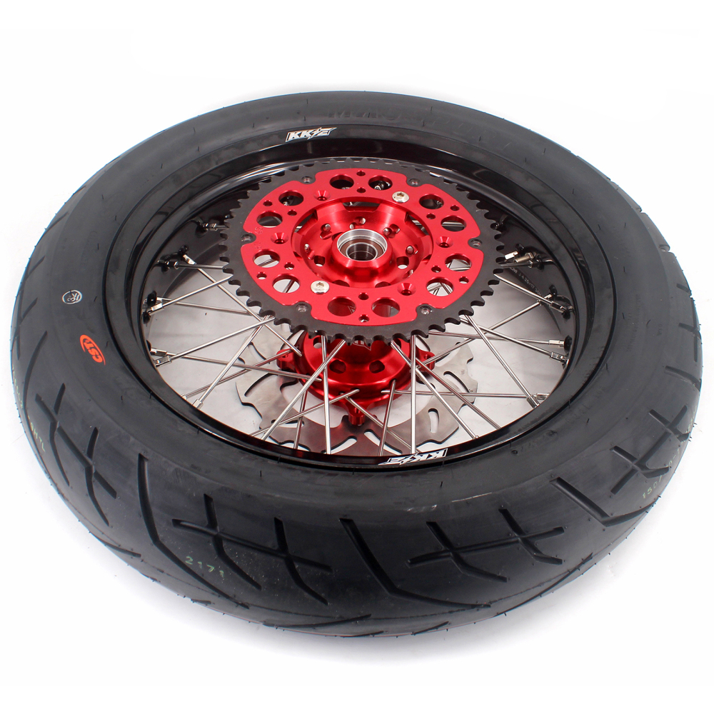 Fit SUZUKI RMZ250 2007-2025 RMZ450 2005-2025 -- KKE 3.5/4.25 Supermoto Wheels Set with CST Tire CNC Red Hub