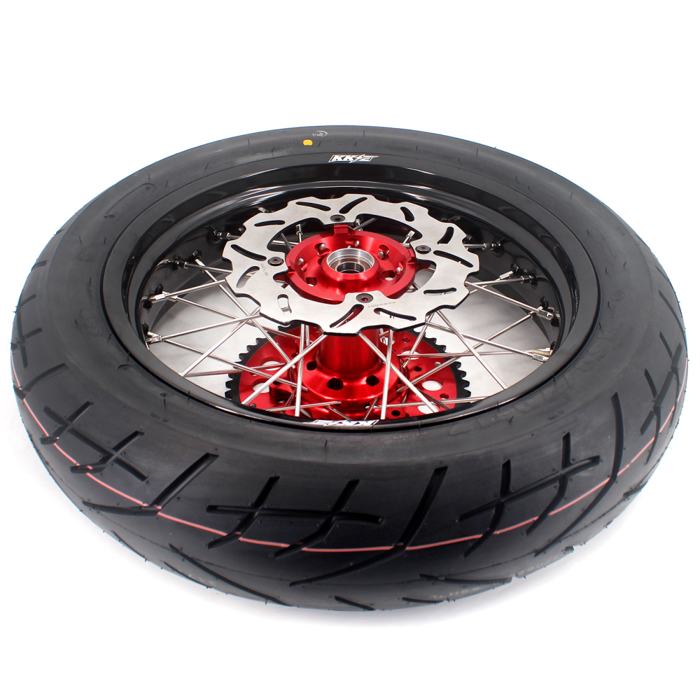 Fit SUZUKI RMZ250 2007-2025 RMZ450 2005-2025 -- KKE 3.5/4.25 Supermoto Wheels Set with CST Tire CNC Red Hub