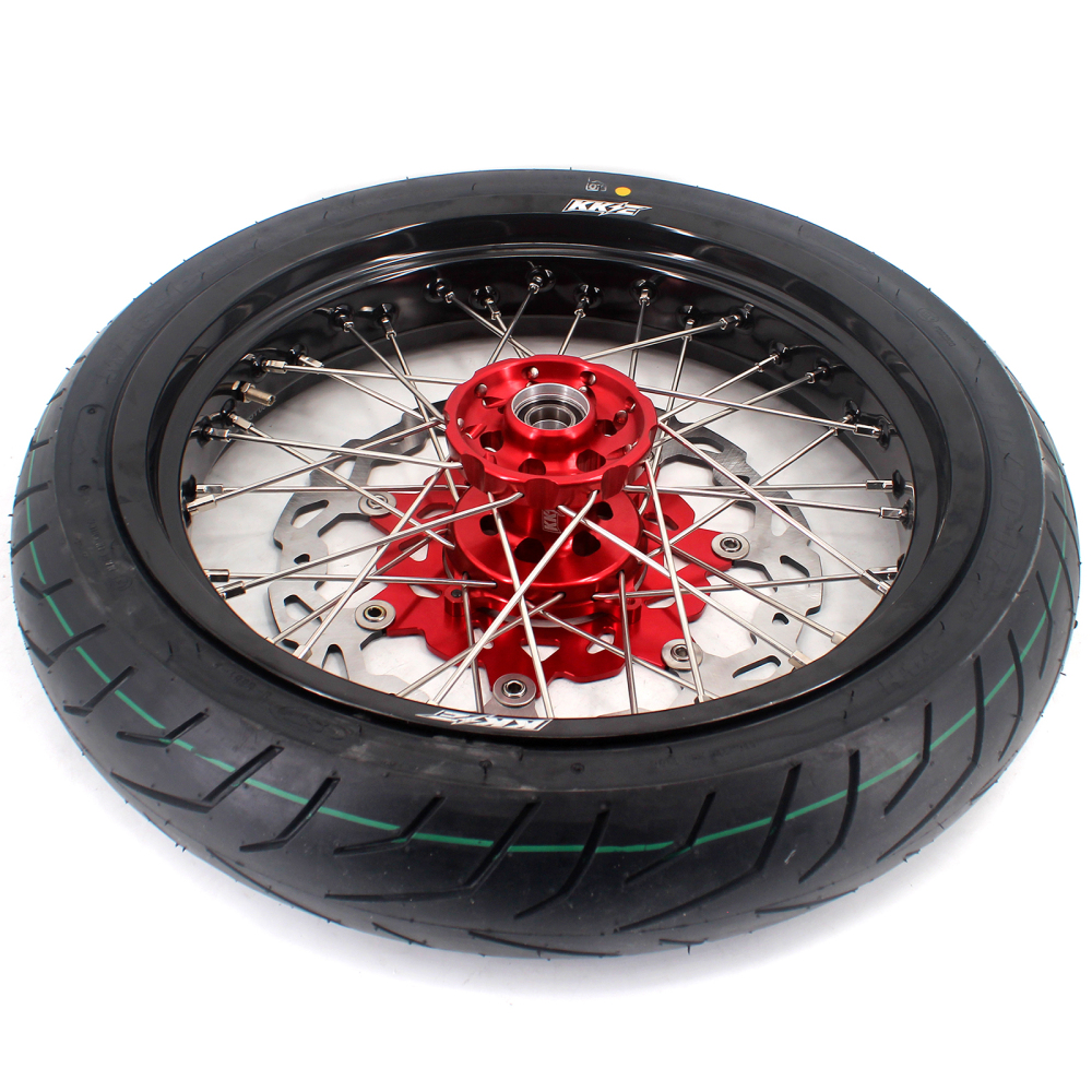 Fit SUZUKI RMZ250 2007-2025 RMZ450 2005-2025 -- KKE 3.5/4.25 Supermoto Wheels Set with CST Tire CNC Red Hub