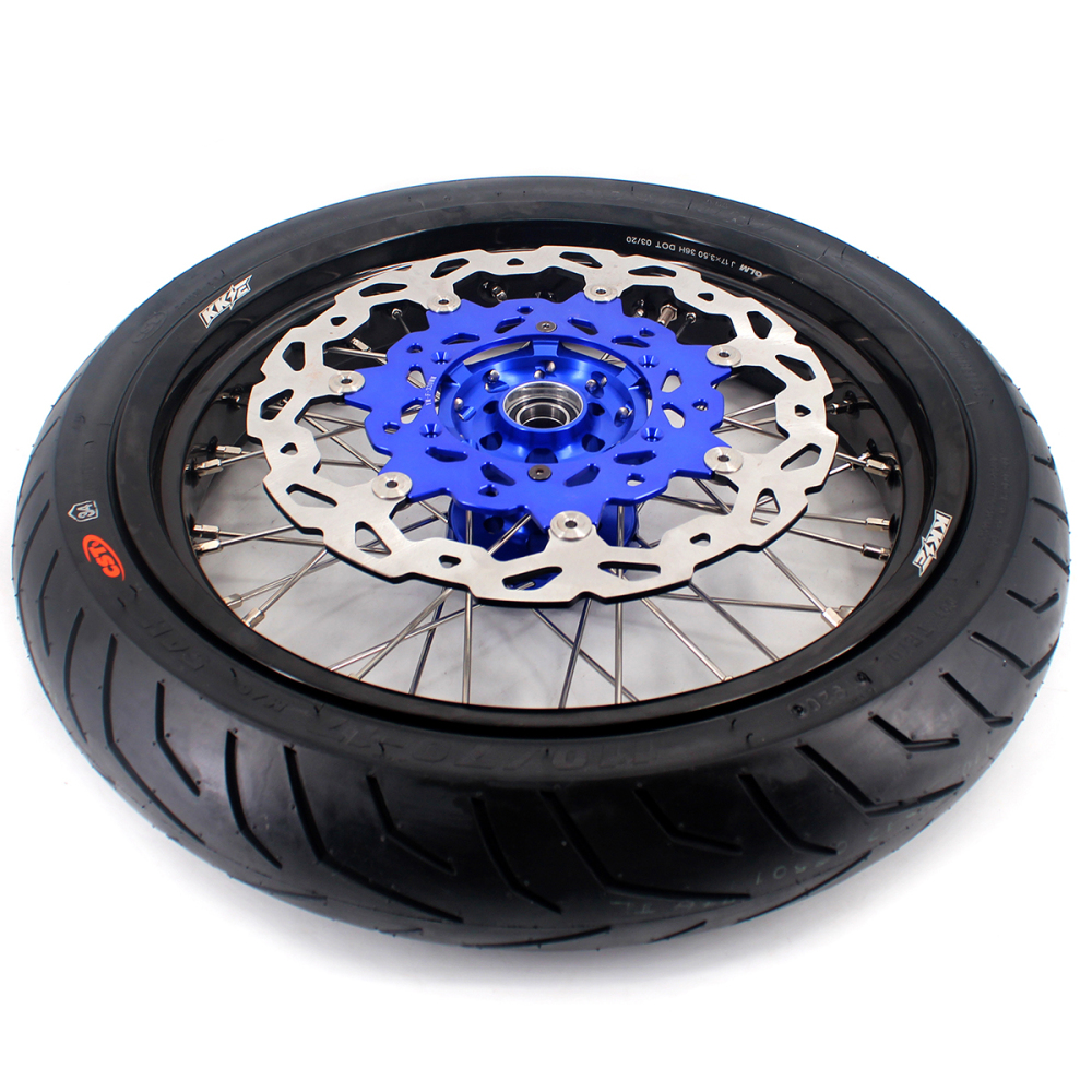 Fit Yamaha WR250F 20- 2026 WR450F 2019 -2026 - KKE 3.5*17/4.25*17 Supermoto Wheels with CST Tires Blue