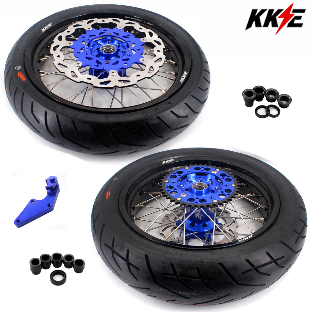 Fit Yamaha WR250F 20- 2026 WR450F 2019 -2026 - KKE 3.5*17/4.25*17 Supermoto Wheels with CST Tires Blue