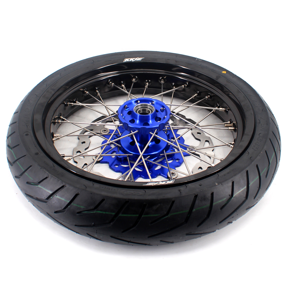 Fit Yamaha WR250F 20- 2026 WR450F 2019 -2026 - KKE 3.5*17/4.25*17 Supermoto Wheels with CST Tires Blue