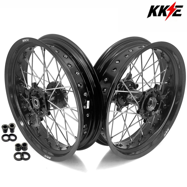for DRZ400SM 05-25 DRZ400S 00-25 DRZ400 E - KKE Supermoto Motard Wheels fit Suzuki CNC Hubs 3.5*16.5"/5.0*17" (Blue Hub/ Gold Hub/ Black Hub / Red Hub / Silver Hub / Black Rim)