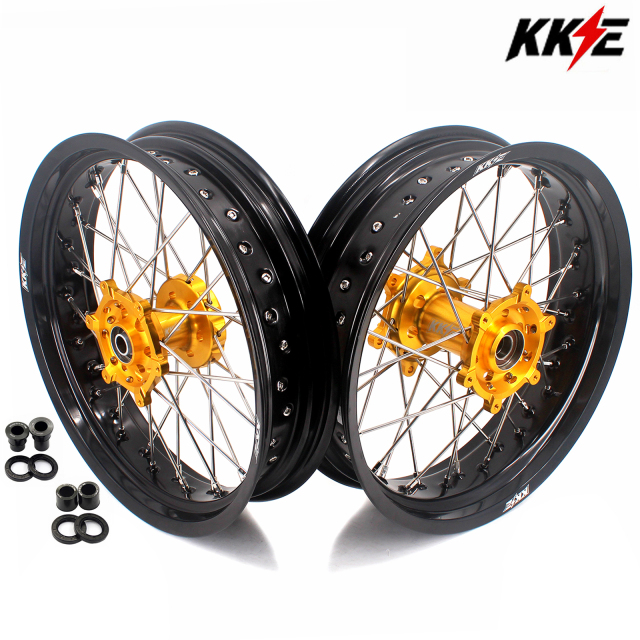 for DRZ400SM 05-25 DRZ400S 00-25 DRZ400 E - KKE Supermoto Motard Wheels fit Suzuki CNC Hubs 3.5*17"/4.25*17" (Blue Hub/ Gold Hub/ Black Hub / Red Hub / Silver Hub / Black Rim)