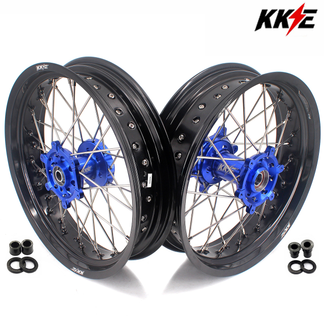 for DRZ400SM 05-25 DRZ400S 00-25 DRZ400 E - KKE Supermoto Motard Wheels fit Suzuki CNC Hubs 3.5*17"/4.25*17" (Blue Hub/ Gold Hub/ Black Hub / Red Hub / Silver Hub / Black Rim)