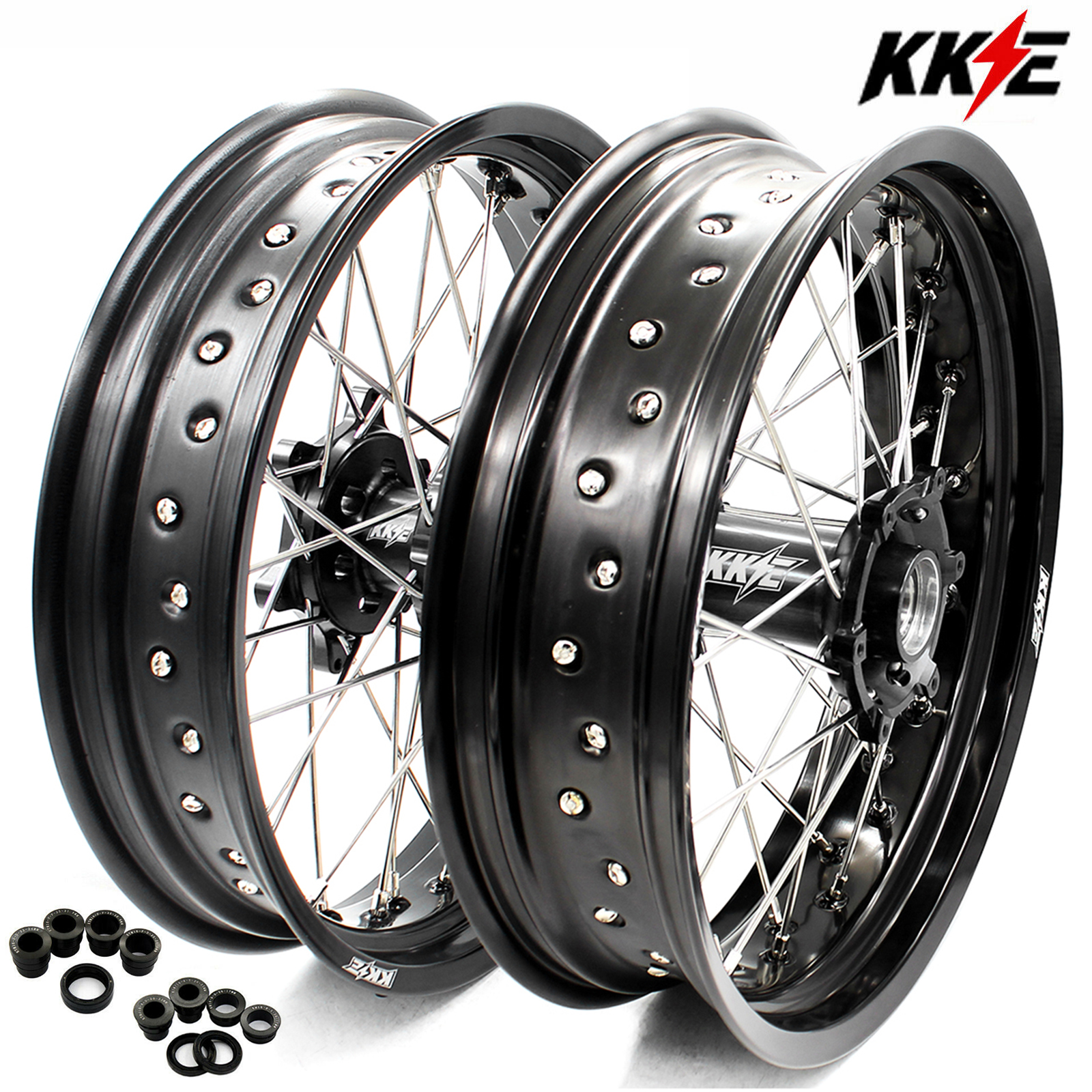 3.5*16.5“/5.0*17" for KTM 125-530CC-KKE Supermoto Racing Wheels for KTM 125-530CC XCW EXC EXCW 2000-2026 / Husqvarna TE TC FE FC 125cc-501cc 2014-2026 All Black