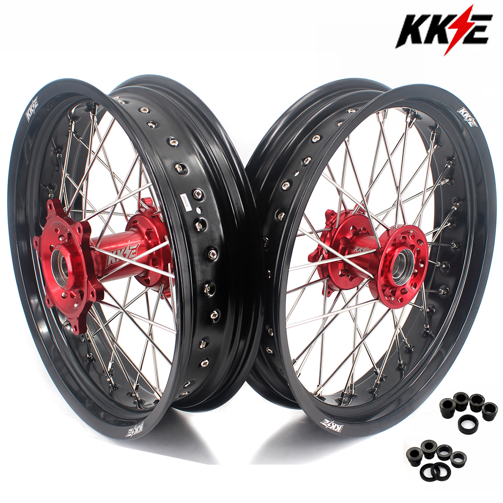 3.5*16.5“/5.0*17" for KTM 125-530CC-KKE Supermoto Racing Wheels for KTM 125-530CC XCW EXC EXCW 2000-2026 / Husqvarna TE TC FE FC 125cc-501cc 2014-2026 All Black