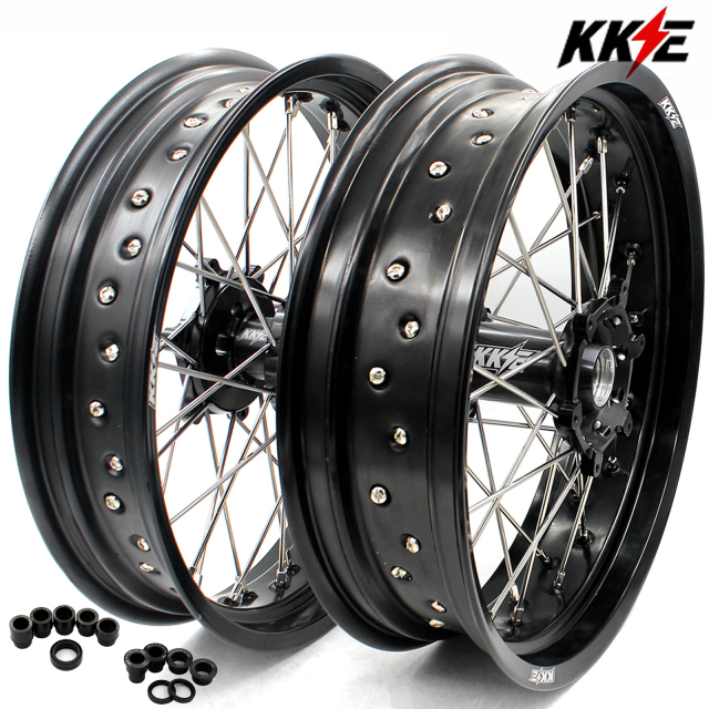 3.5*16.5“/5.0*17" fit Yamaha YZ125 YZ250 1999- 2026 YZ250F YZ450F -- KKE Supermoto Wheels Set CNC Hubs (Silver, Black, Blue, Red, Gold, Green)