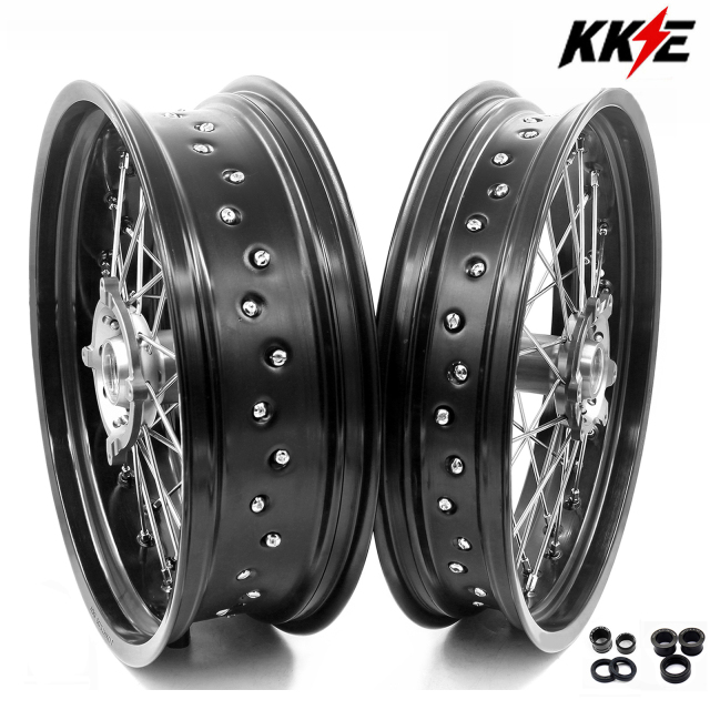 3.5*16.5“/5.0*17" fit Honda CRF250R 04 - 13 CRF50R 02 - 12 -- KKE Supermoto Racing Wheels Set CNC Hubs (Silver, Black, Blue, Red, Gold, Green)