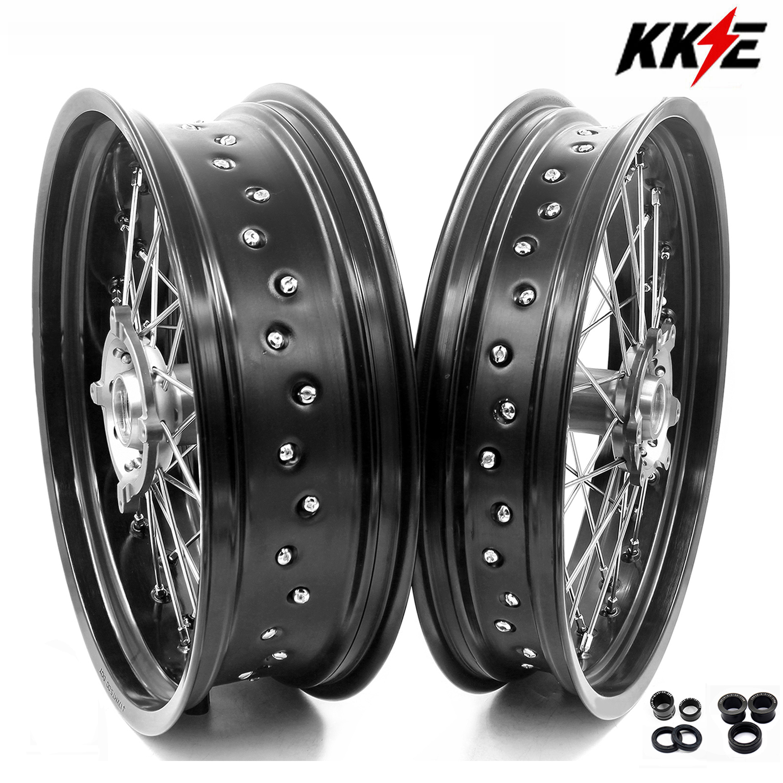 3.5*16.5“/5.0*17" fit Honda CRF250R 04 - 13 CRF50R 02 - 12 -- KKE Supermoto Racing Wheels Set CNC Hubs (Silver, Black, Blue, Red, Gold,Purple)