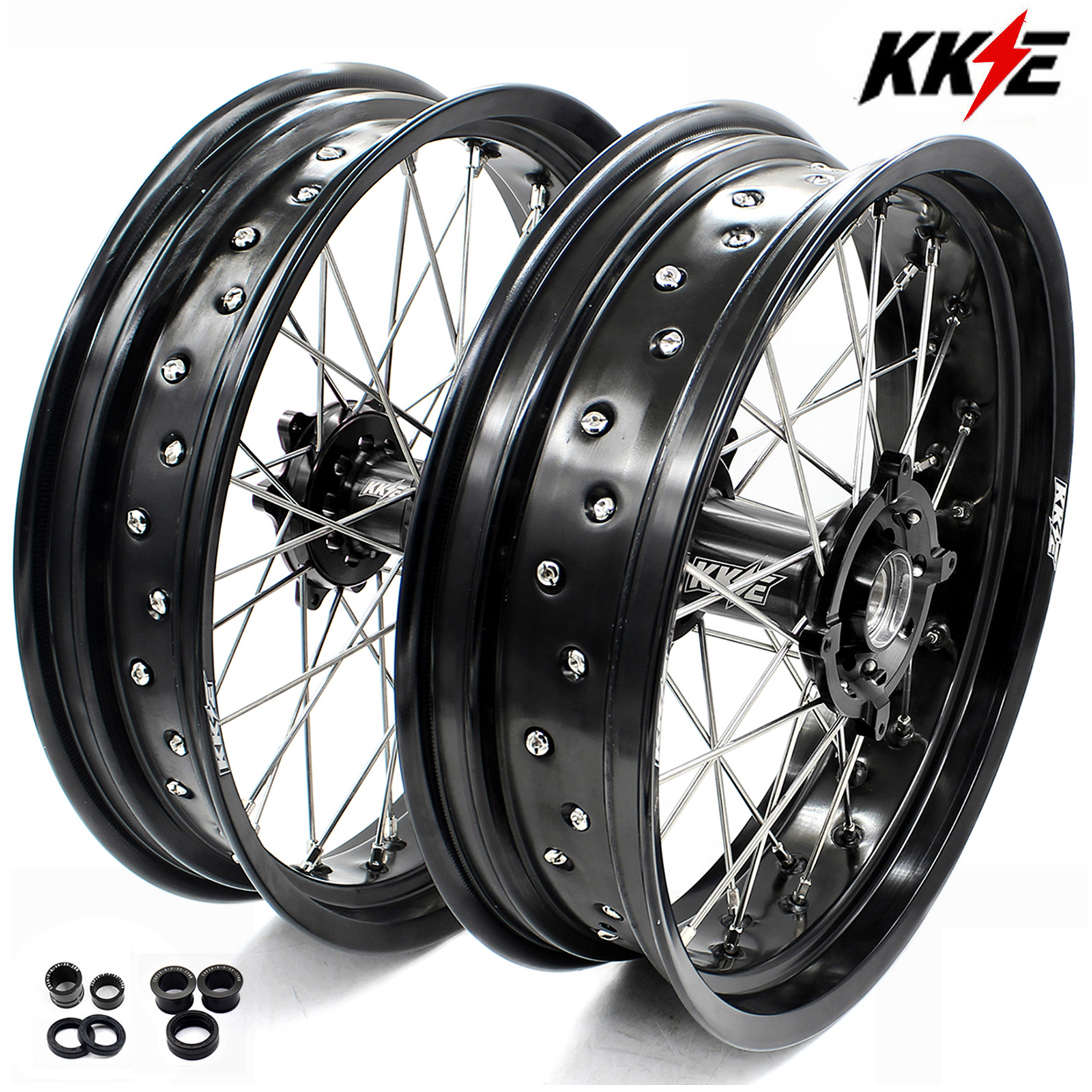 3.5*16.5“/5.0*17" fit Honda CRF250R 04 - 13 CRF50R 02 - 12 -- KKE Supermoto Racing Wheels Set CNC Hubs (Silver, Black, Blue, Red, Gold,Purple)