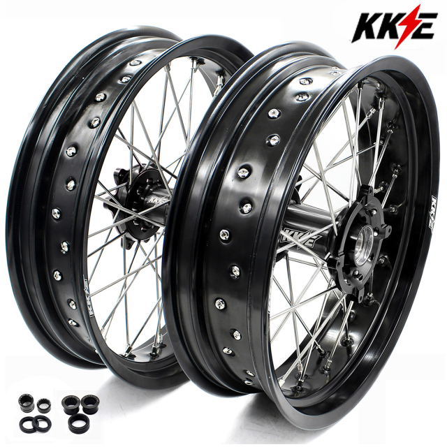 3.5*16.5“/5.0*17" fit Honda CRF250R 04 - 13 CRF50R 02 - 12 -- KKE Supermoto Racing Wheels Set CNC Hubs (Silver, Black, Blue, Red, Gold, Green)