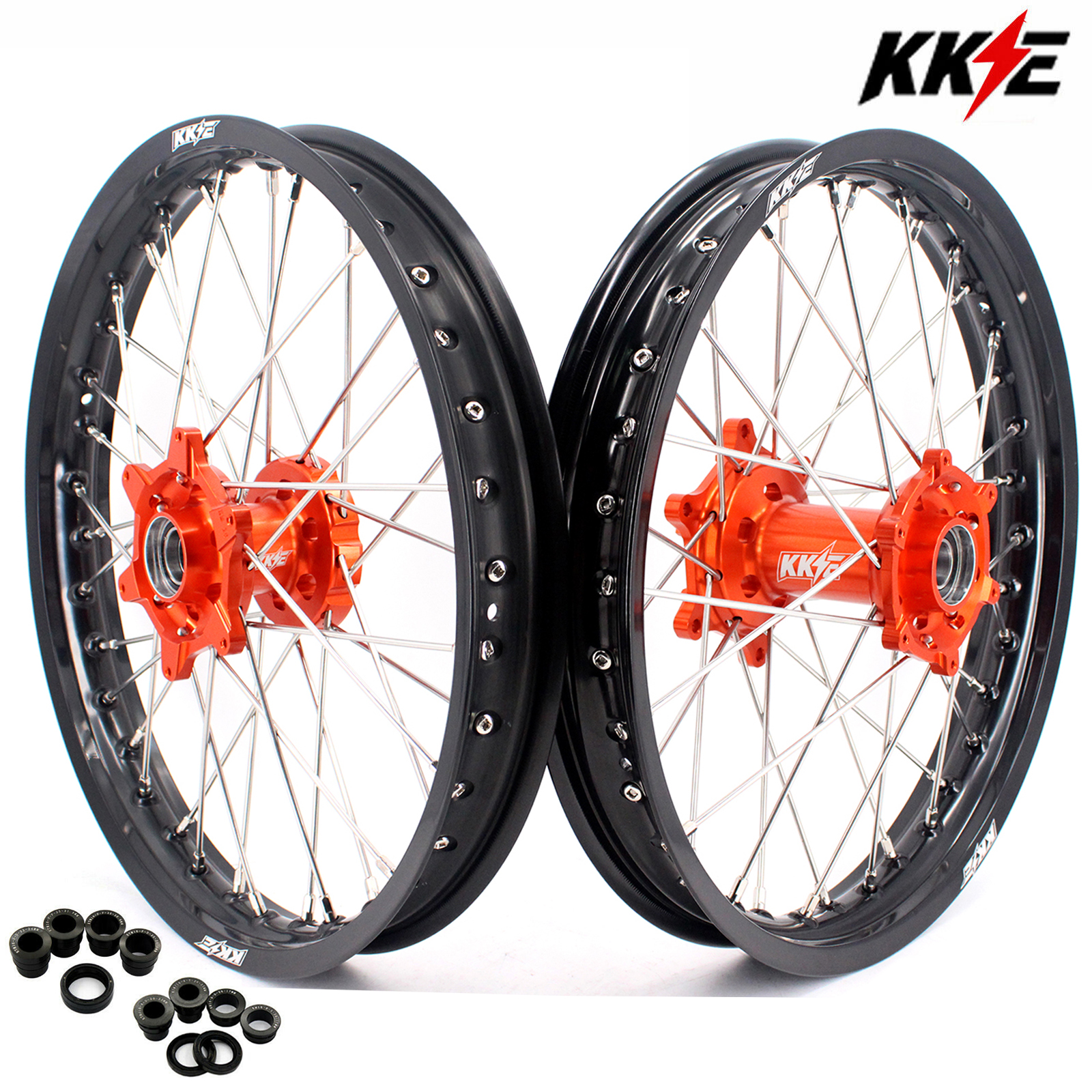 19" /19" Rims for KTM 125-530CC- KKE Flat Track Wheels for KTM 125-530CC XCW EXC EXCW 2000-2026 / Husqvarna TE TC FE FC 125cc-501cc 2014-2026 CNC Hubs (Silver, Black, Blue, Red, Gold,Purple)