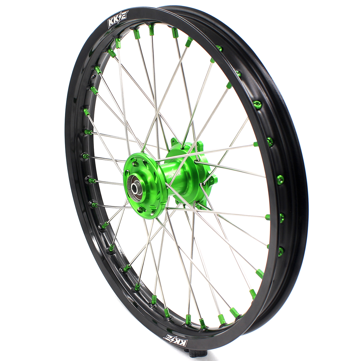 New-Other Wheels for Kawasaki KX80 93-2000/ KX85 2000-2025/ KX100 KX112 -- KKE 19/16 Kid's Dirt Bike Wheels CNC Hubs Green Nipple