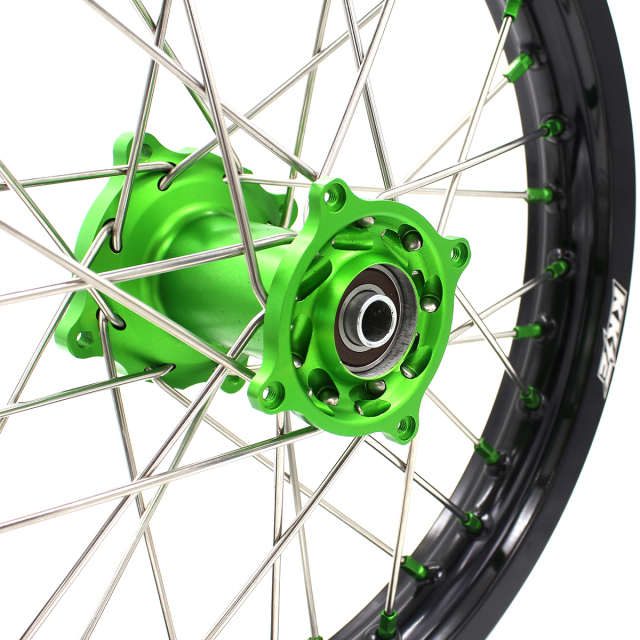 KKE19/16 Kid's Dirt Bike Big Wheels for Kawasaki KX80 93-2000/ KX85 2000-2025/ KX100 KX112 Green Nipple
