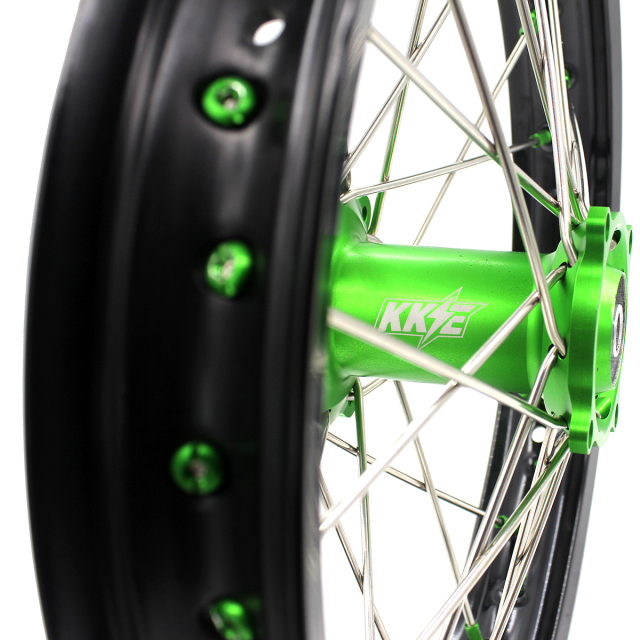 KKE19/16 Kid's Dirt Bike Big Wheels for Kawasaki KX80 93-2000/ KX85 2000-2025/ KX100 KX112 Green Nipple