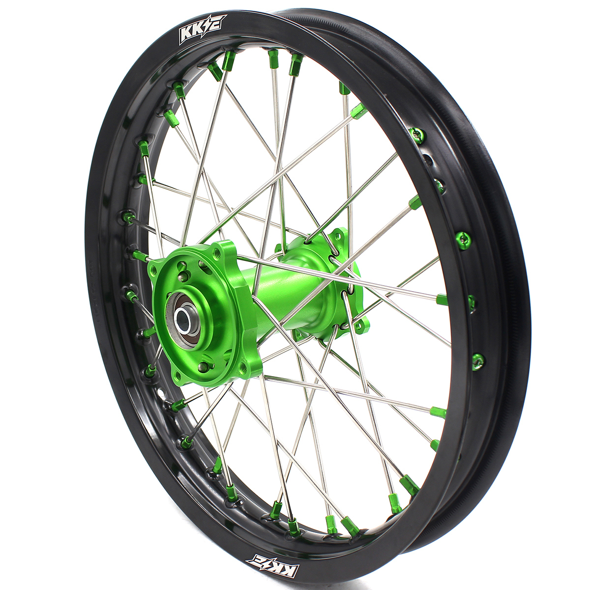New-Other Wheels for Kawasaki KX80 93-2000/ KX85 2000-2025/ KX100 KX112 -- KKE 19/16 Kid's Dirt Bike Wheels CNC Hubs Green Nipple