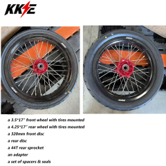 Used Wheels for CRF250R 2004-2013 CRF450R 2002-2012 -- KKE 3.5/4.25 Complete Supermoto Wheels with CST Tire for Honda CNC Red Hubs