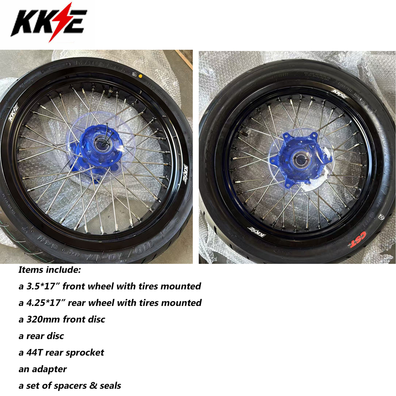 Returned Wheels fit KTM EXC SX XC 2003-2026 Husqvarna  TE / TC / FE / FC / FX   2014-2026 -- KKE 3.5/4.25 Motorcycle Supermoto Wheels with CST Tire CNC Blue Hub