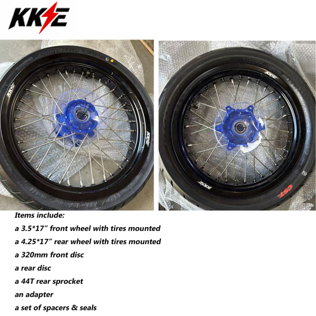 Returned Wheels fit KTM EXC SX XC 2003-2026 Husqvarna  TE / TC / FE / FC / FX   2014-2026 -- KKE 3.5/4.25 Motorcycle Supermoto Wheels with CST Tire CNC Blue Hub