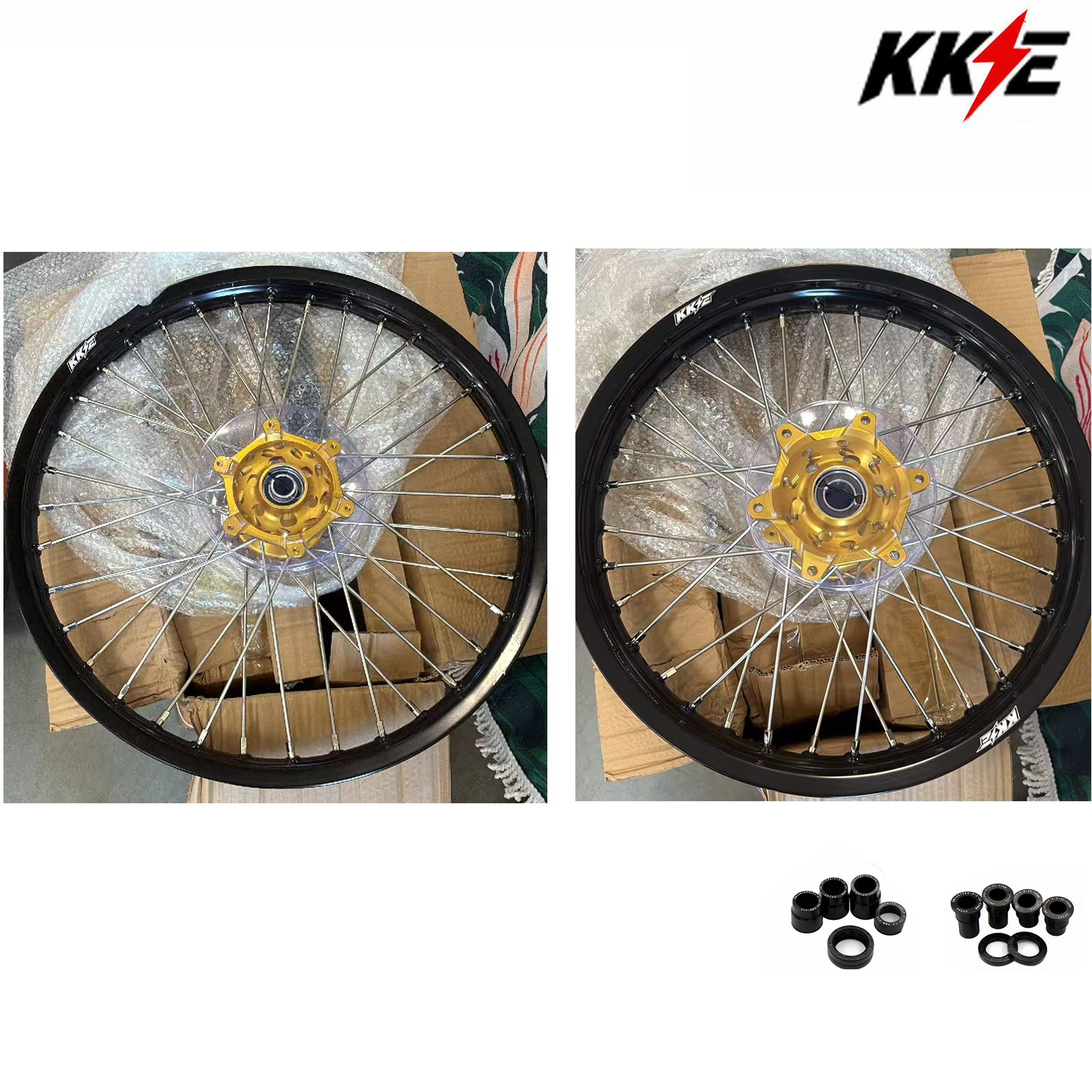 Returned Wheels fit SUZUKI RM125 RM250 1996-2008 --- KKE 21/19 Dirt bike MX Motorcycle Wheels Rims Set CNC Gold Hubs