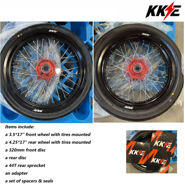 Returned Wheels fit KTM EXC SX XC 2003-2026 Husqvarna  TE / TC / FE / FC / FX   2014-2026 -- KKE 3.5/4.25 Motorcycle Supermoto Wheels with CST Tire CNC Orange Hub