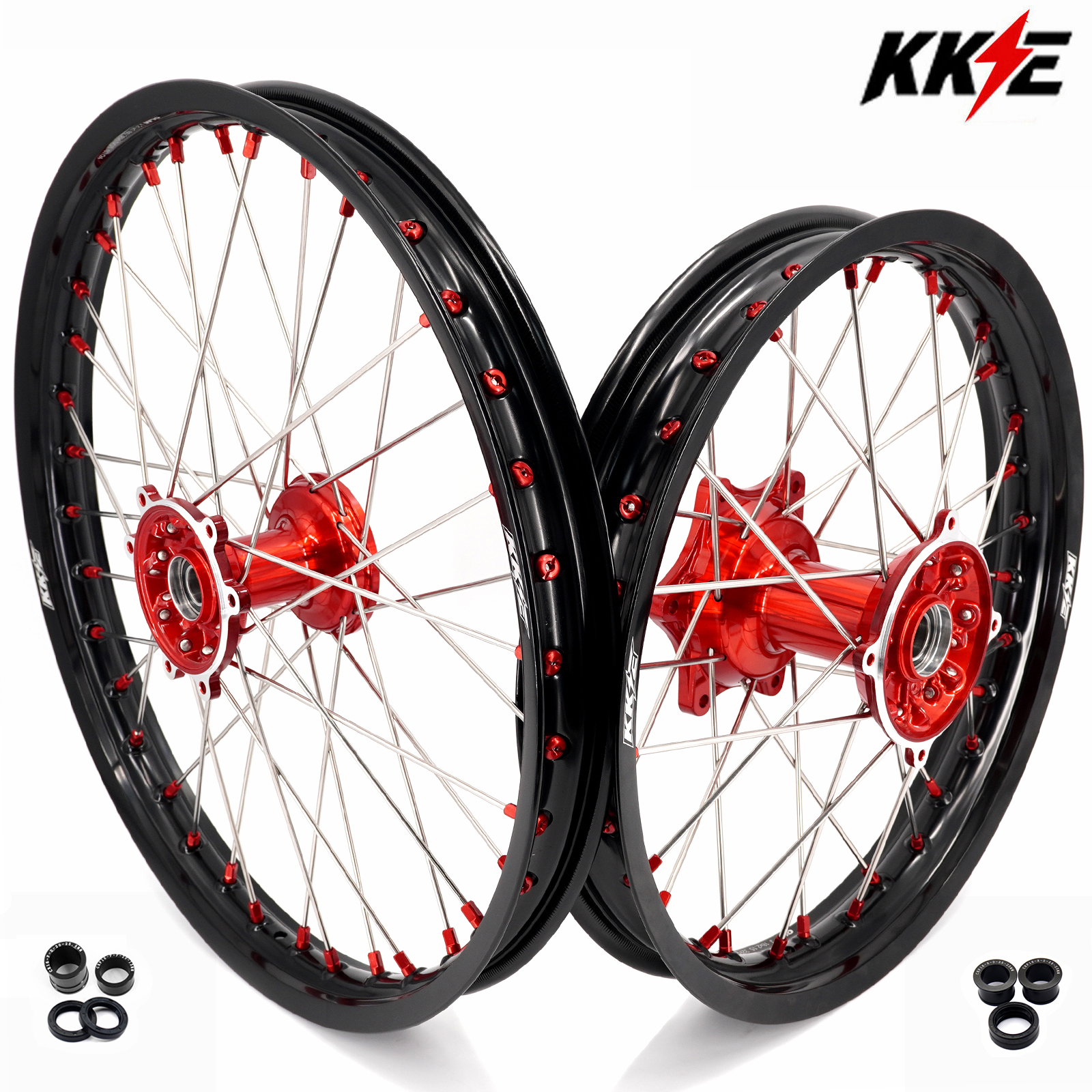 New-Other 21/19 Wheels for Honda CRF250R 2004-2013 CRF450R 02-12 -- KKE Cast Dirt Bike Wheels Rims Set Red Cast Hubs