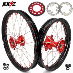 New-Other 21/19 Wheels for Honda CRF250R 2004-2013 CRF450R 02-12 -- KKE Cast Dirt Bike Wheels Rims Set Red Cast Hubs with Discs & a Rear Sprocket