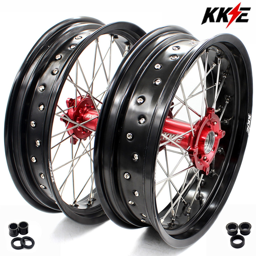 3.5*16.5“/5.0*17" fit Honda CRF250R 04 - 13 CRF50R 02 - 12 -- KKE Supermoto Racing Wheels Set CNC Hubs (Silver, Black, Blue, Red, Gold, Green)