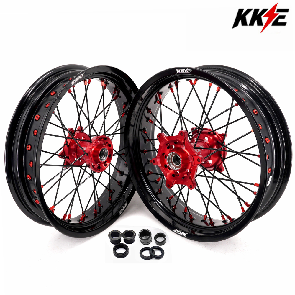 3.5*16.5“/5.0*17" fit Honda CRF250R 04 - 13 CRF50R 02 - 12 -- KKE Supermoto Racing Wheels Set CNC Hubs (Silver, Black, Blue, Red, Gold, Green)