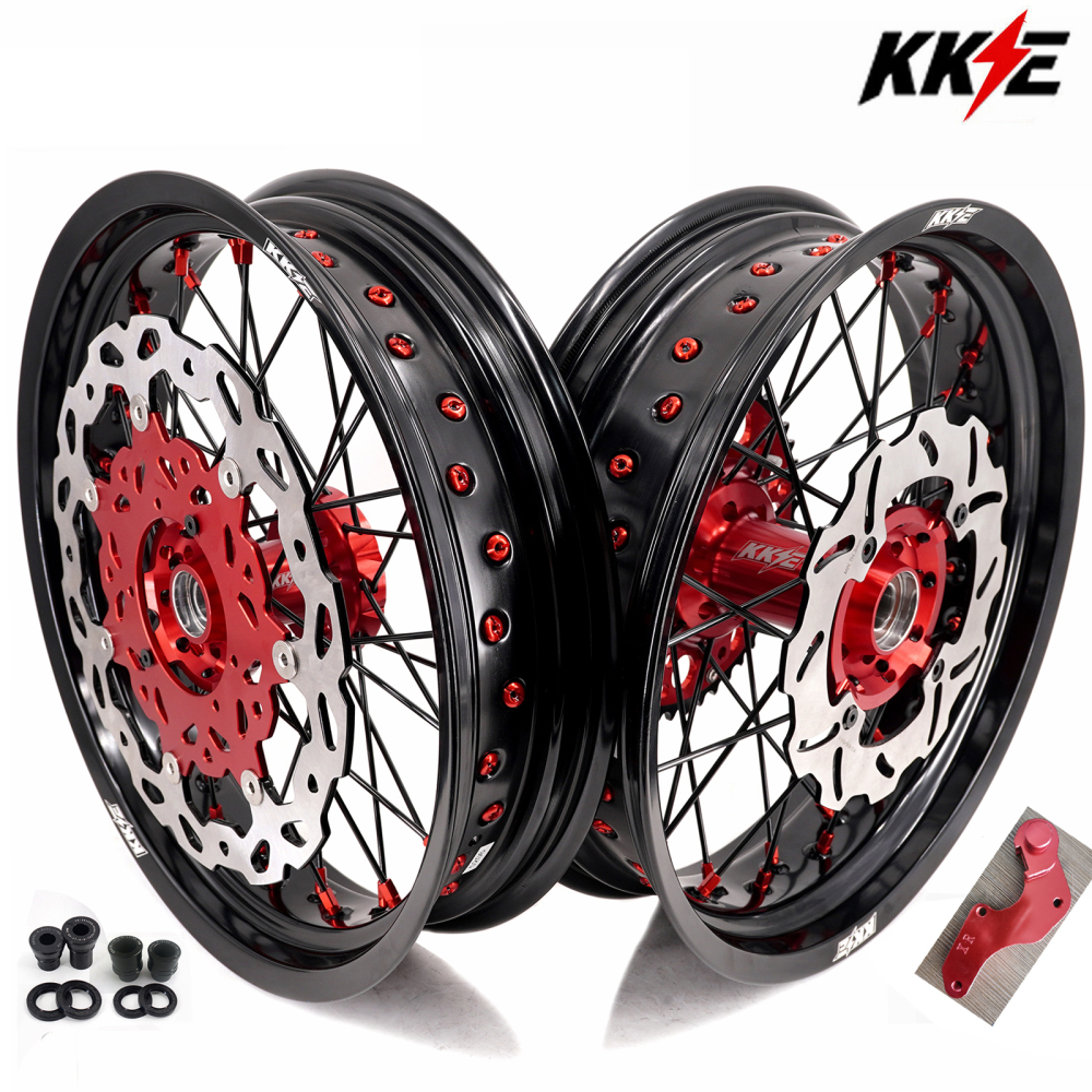 3.5*17“/4.25*17" fit Honda XR650L 1993 - 2025 -- KKE Supermoto Motard Wheels Set CNC Hubs Opitons Silver, Black, Blue, Red, Gold,Purple Hubs)