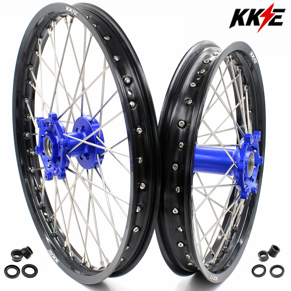 for WR250R - KKE 21/18 Dirt Bike Wheels fit Yamaha WR250R 2008 - 2020 CNC Blue Hub / Silver Nipples