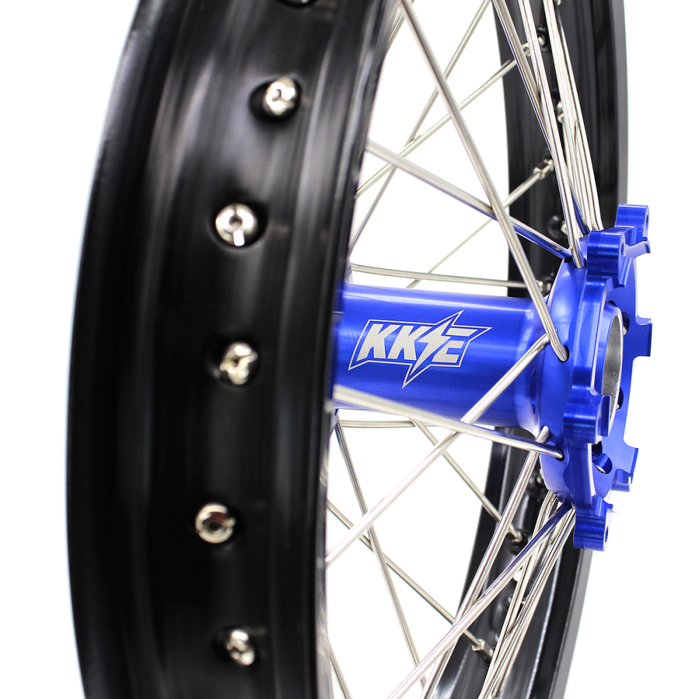 for WR250R - KKE 21/18 Dirt Bike Wheels fit Yamaha WR250R 2008 - 2020 CNC Blue Hub / Silver Nipples