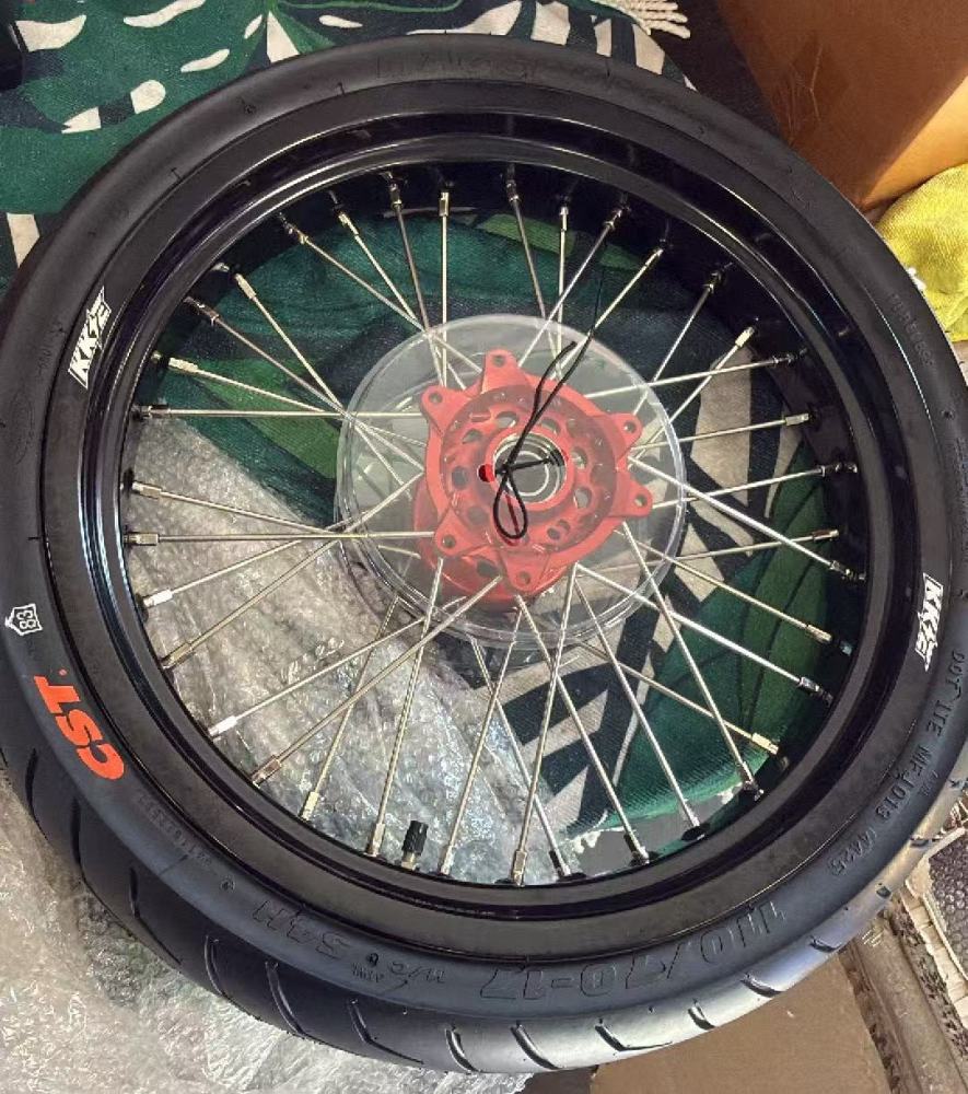 Returned Wheels for Honda XR650R 2000-2008 -- KKE Supermoto Wheels with CST Tires Mounted 3.5*17"/4.25*17 Rims