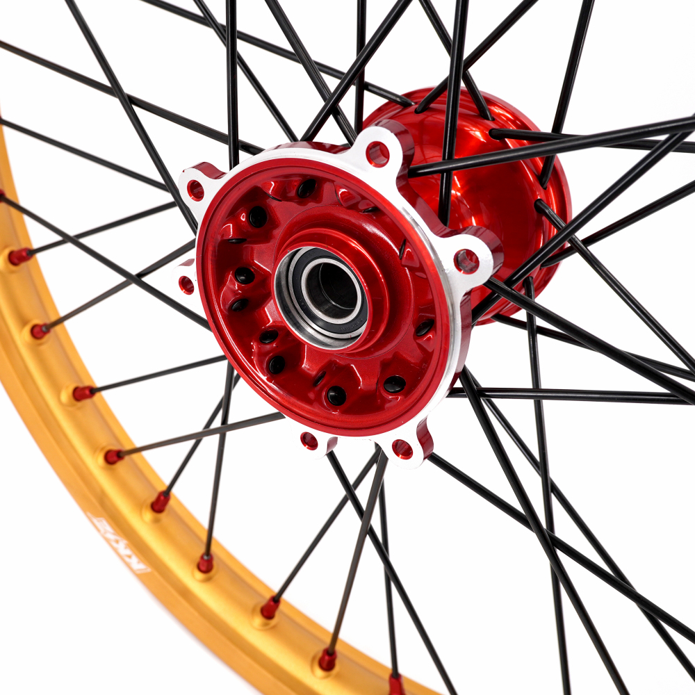 for Honda CRF250R 2004-2013 CRF450R 02-12 -- KKE Cast Dirt Bike Wheels Rims Set Gold Rims Red Cast Hub