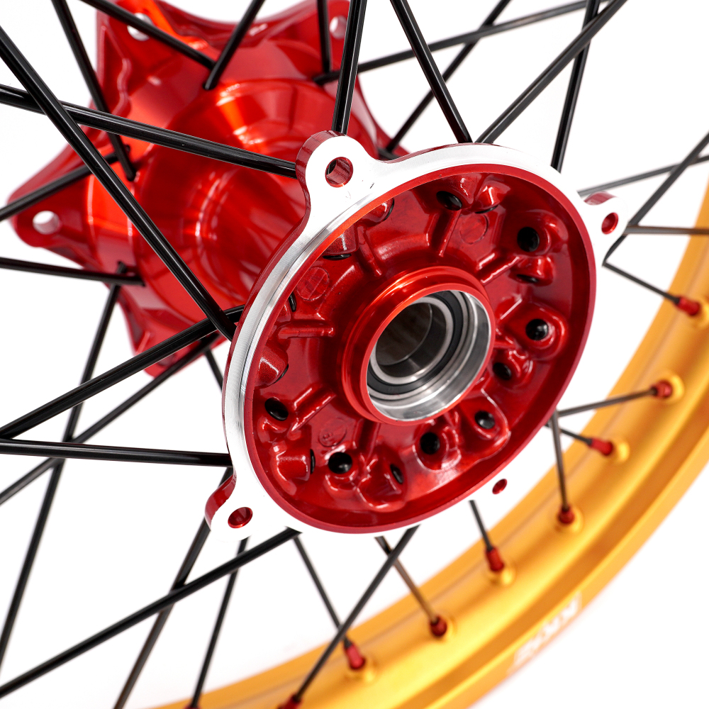 for Honda CRF250R 2004-2013 CRF450R 02-12 -- KKE Cast Dirt Bike Wheels Rims Set Gold Rims Red Cast Hub