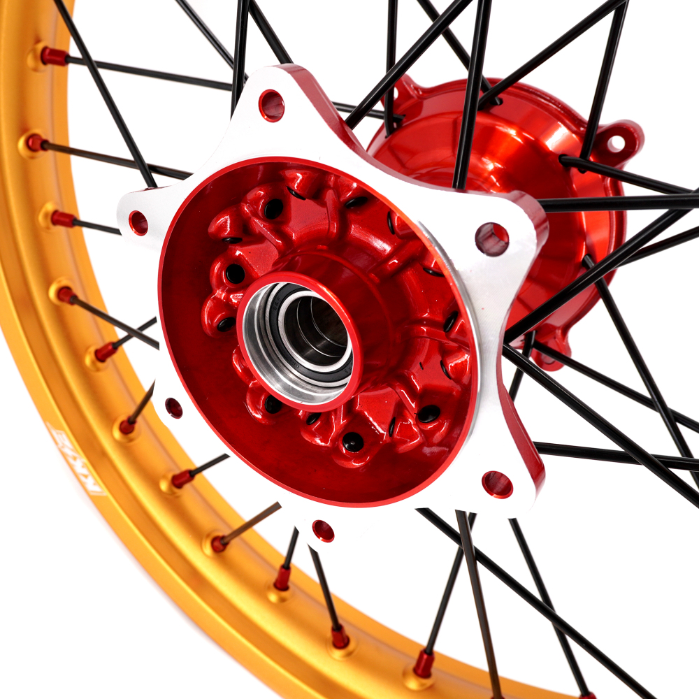 for Honda CRF250R 2004-2013 CRF450R 02-12 -- KKE Cast Dirt Bike Wheels Rims Set Gold Rims Red Cast Hub