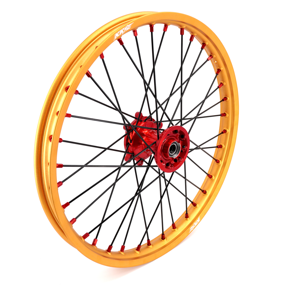 for Honda CRF250R 2004-2013 CRF450R 02-12 -- KKE Cast Dirt Bike Wheels Rims Set Gold Rims Red Cast Hub