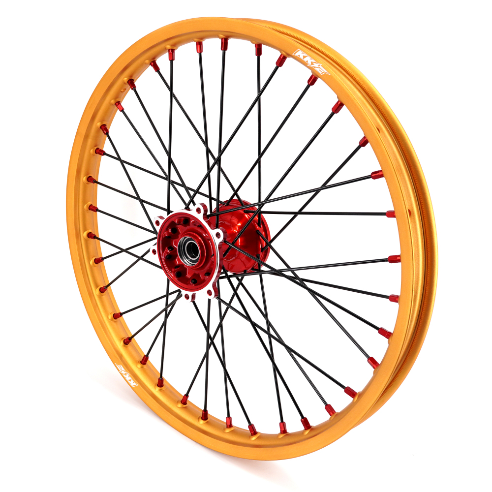 for Honda CRF250R 2004-2013 CRF450R 02-12 -- KKE Cast Dirt Bike Wheels Rims Set Gold Rims Red Cast Hub