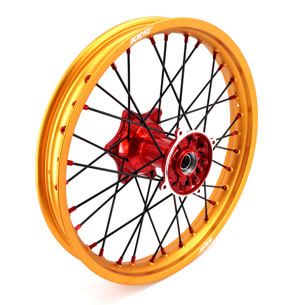 for Honda CRF250R 2004-2013 CRF450R 02-12 -- KKE Cast Dirt Bike Wheels Rims Set Gold Rims Red Cast Hub
