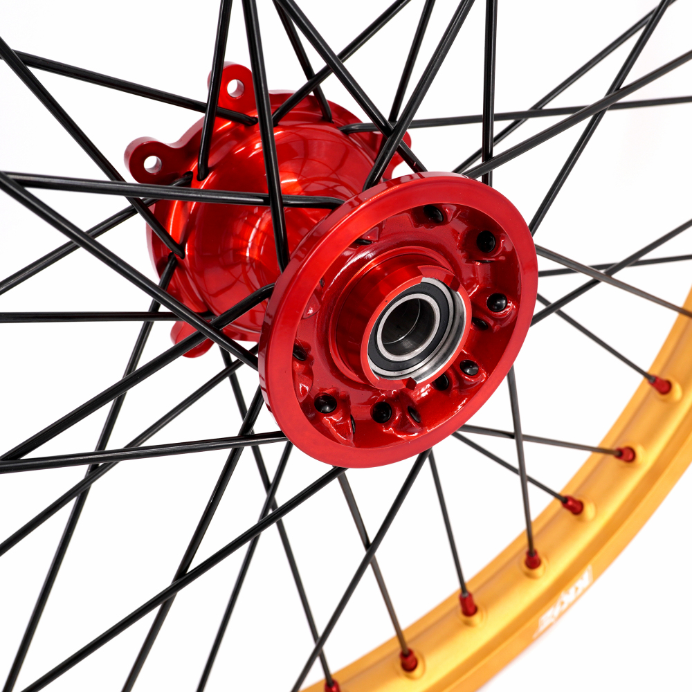 for Honda CRF250R 2004-2013 CRF450R 02-12 -- KKE Cast Dirt Bike Wheels Rims Set Gold Rims Red Cast Hub