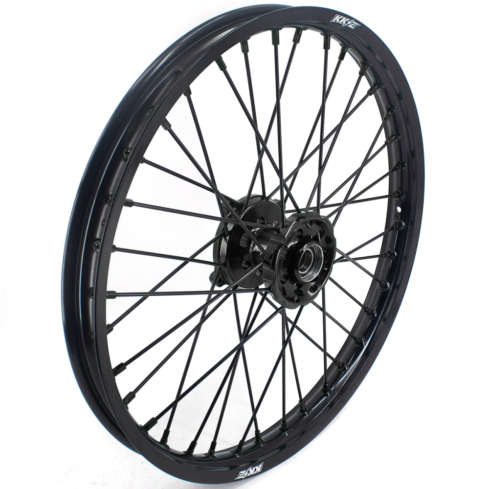 KKE 21/19 Dirt Bike Rims Wheels for Kawasaki KX125 KX250 1993-2002 Black Spokes/ Black Hubs