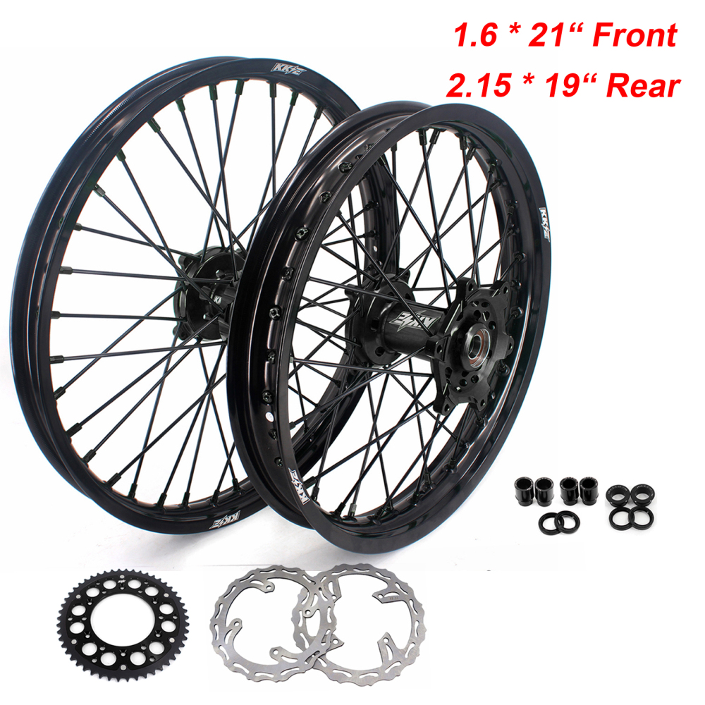 for KX125 KX250 1993-2002 Kawasaki --KKE 21/19 Dirt Bike Rims Wheels Black Spokes/ Black Hubs